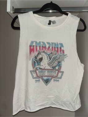 Divided Graphic Muscle Tee White Y2K Unicorn Wings Horse Tank Medium